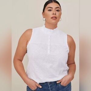 Torrid White Smocked Yoke Henley Tank